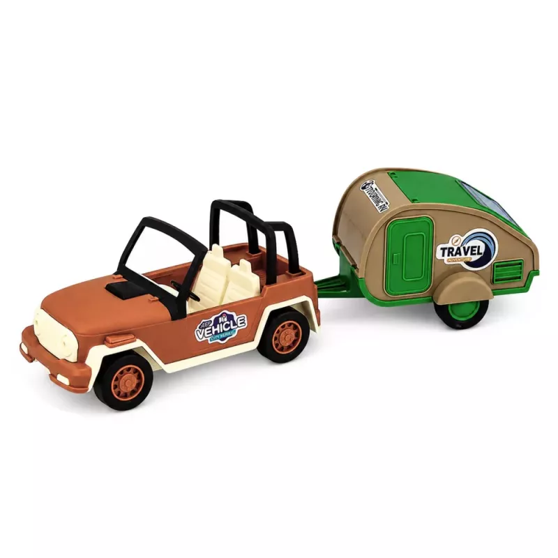 LEAN TOYS Todoterreno con caravana sonidos verde y marrón set turista