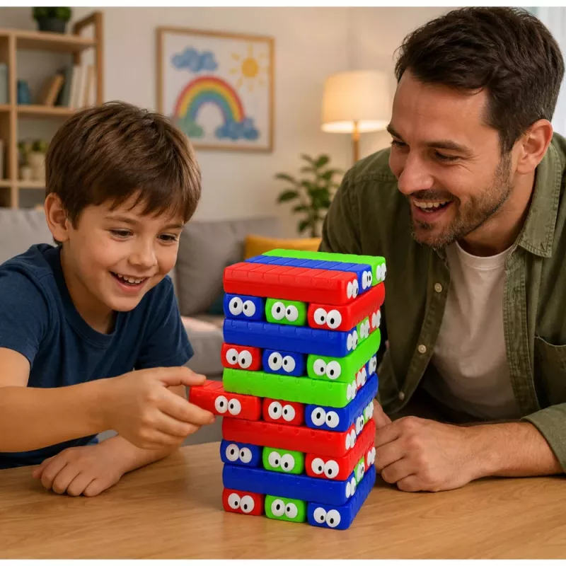 LEAN TOYS Juego de habilidad torre de bloques con dado de ojos multicolor 30 uds.