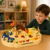 LEAN TOYS Pista arcade manual interactiva con dinosaurios 8 desafíos vehículos