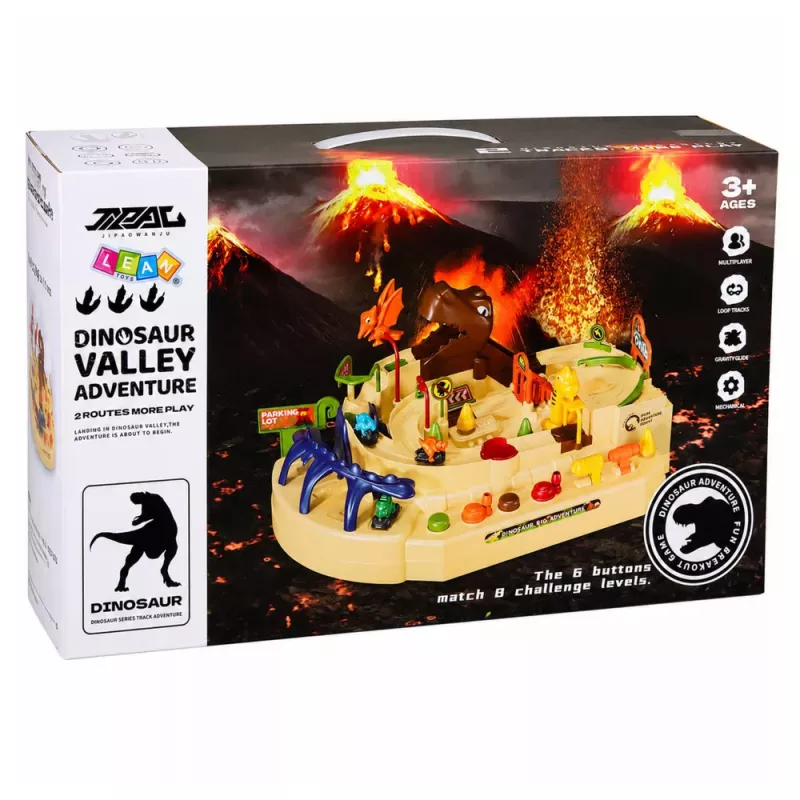 LEAN TOYS Pista arcade manual interactiva con dinosaurios 8 desafíos vehículos
