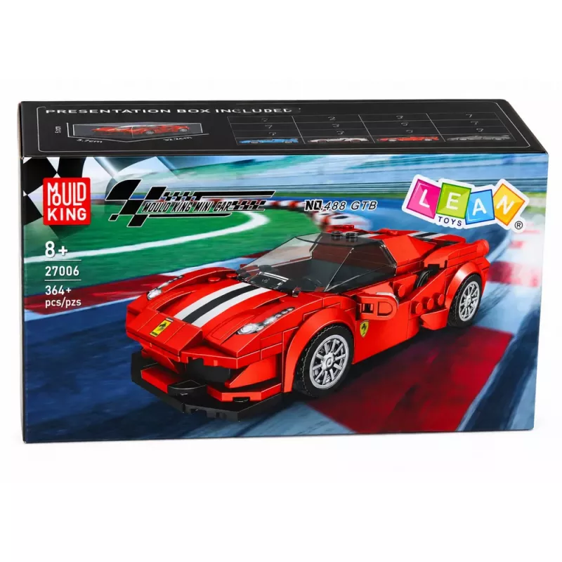 LEAN TOYS Bloques de construcción coche deportivo coche de carreras vitrina rojo 364 piezas