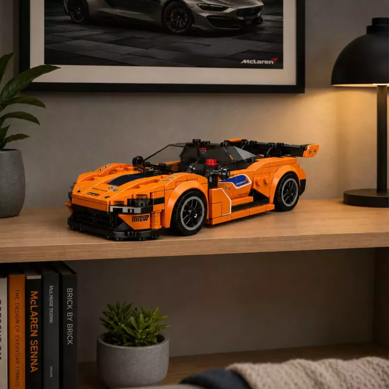LEAN TOYS Bloques de construcción coche deportivo naranja vitrina 423 uds.