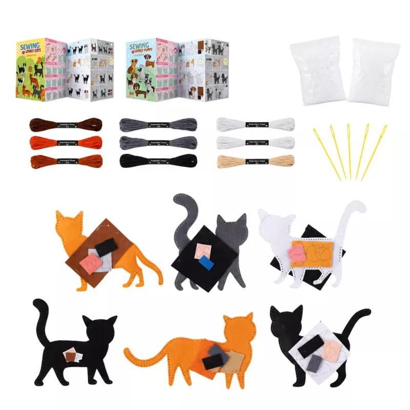 LEAN TOYS Set creativo para coser peluches de fieltro gatos de peluche DIY 6 uds.