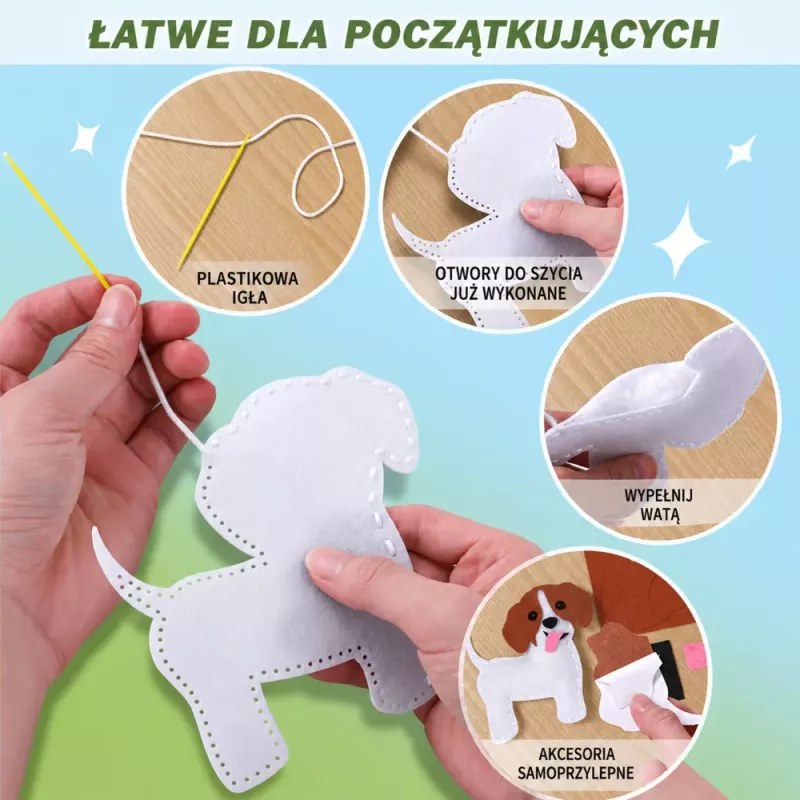 LEAN TOYS Set creativo para coser peluches de fieltro gatos de peluche DIY 6 uds.