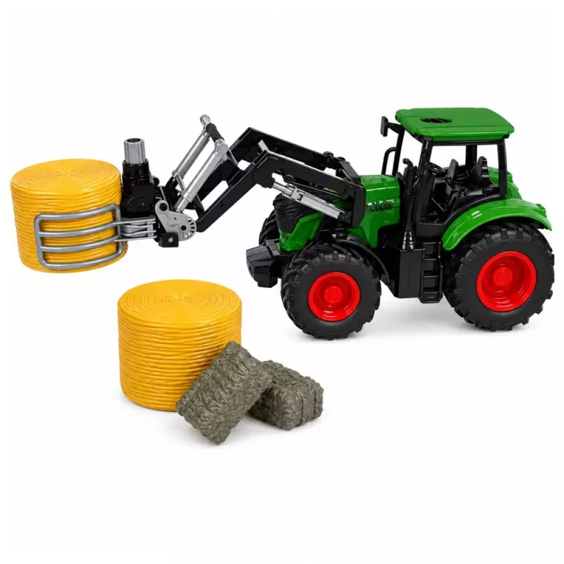 LEAN TOYS Set agrícola tractor con pinza para balas remolque heno 1:24