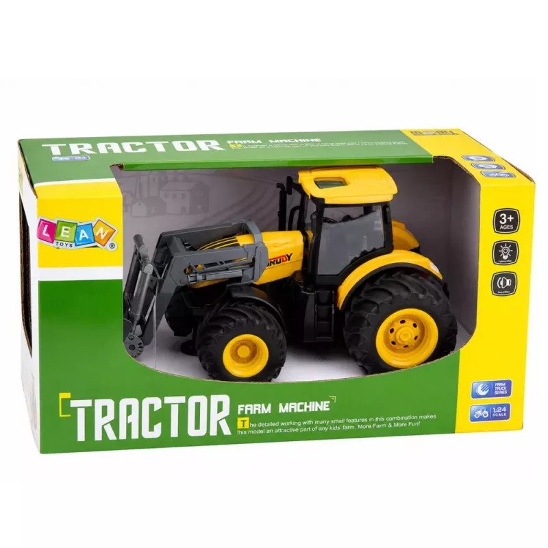 LEAN TOYS Tractor agrícola de granja con bulldozer luces y sonidos amarillo 1:24