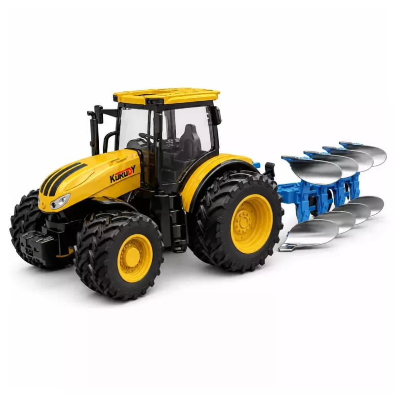 LEAN TOYS Tractor agrícola con arado de múltiples surcos luces y sonidos amarillo 1:24