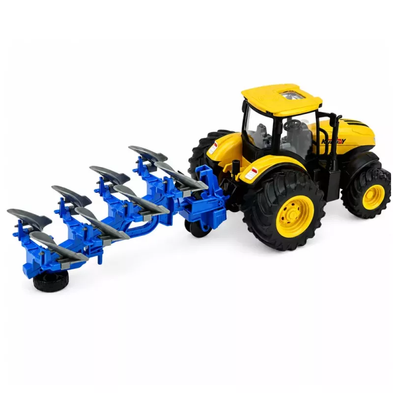 LEAN TOYS Tractor agrícola con arado de múltiples surcos luces y sonidos amarillo 1:24
