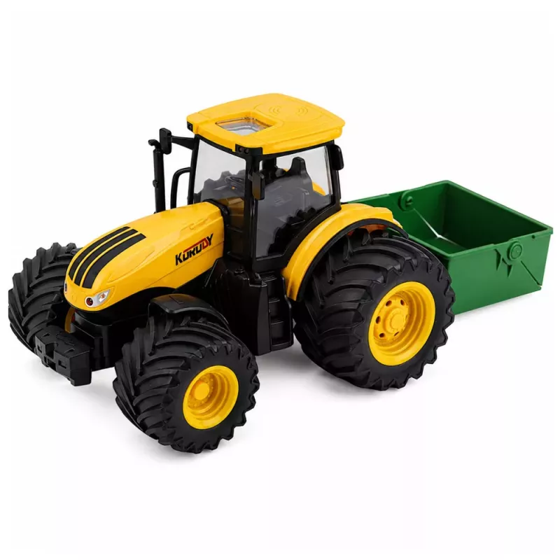 LEAN TOYS Tractor agrícola de granja con abonadora luces y sonido amarillo 1:24