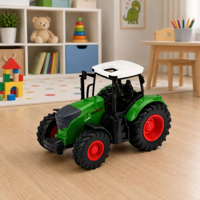 LEAN TOYS Tractor agrícola con remolque 1:24 blanco verde ruedas de goma