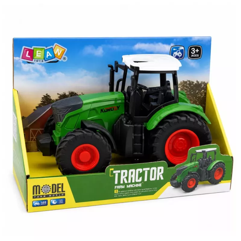 LEAN TOYS Tractor agrícola con remolque 1:24 blanco verde ruedas de goma
