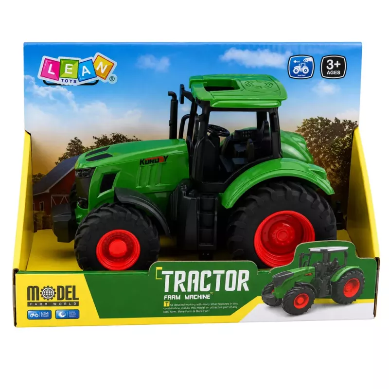 LEAN TOYS Tractor agrícola de granja ruedas de goma verde 1:24