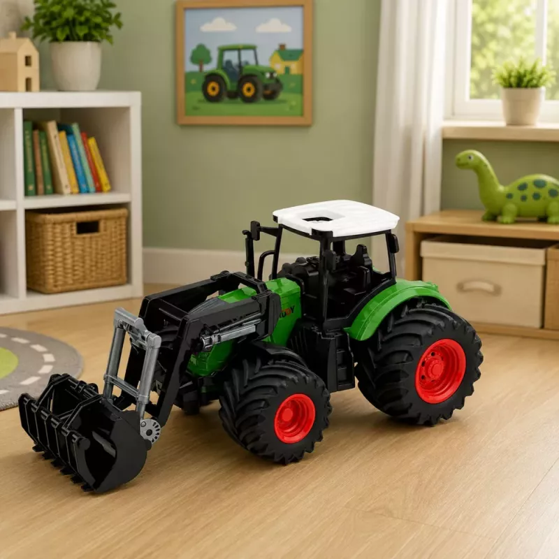 LEAN TOYS Tractor agrícola de granja con pala frontal ruedas de goma verde 1:24