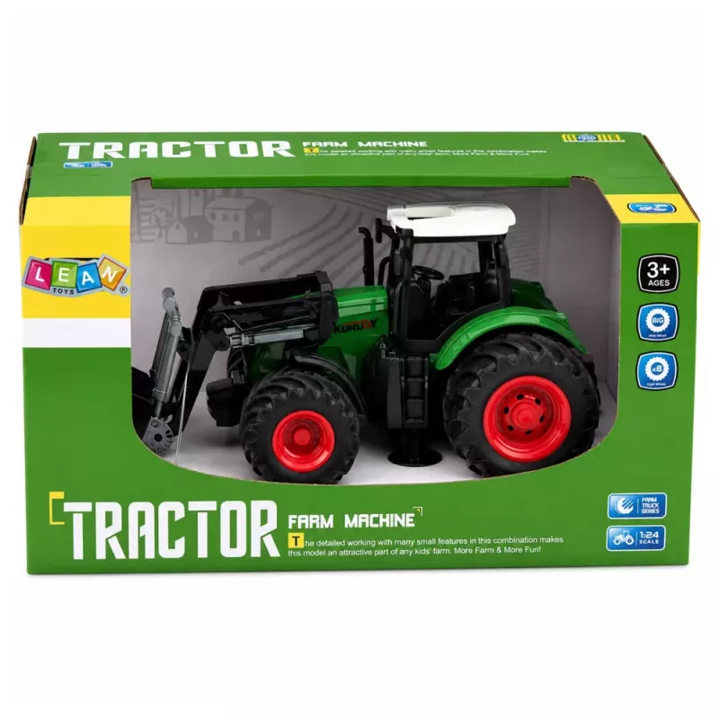 LEAN TOYS Tractor agrícola de granja con pala frontal ruedas de goma verde 1:24