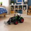 LEAN TOYS Tractor agrícola de granja con pinza para balas ruedas de goma verde 1:24