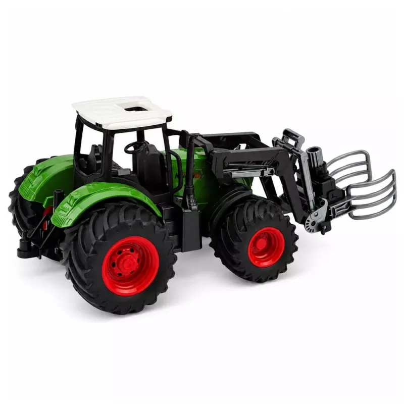 LEAN TOYS Tractor agrícola de granja con pinza para balas ruedas de goma verde 1:24