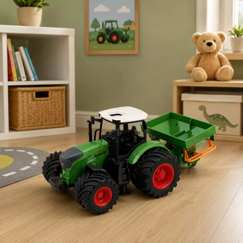 LEAN TOYS Tractor agrícola de granja con sembradora ruedas de goma vehículo de juguete escala 1:24