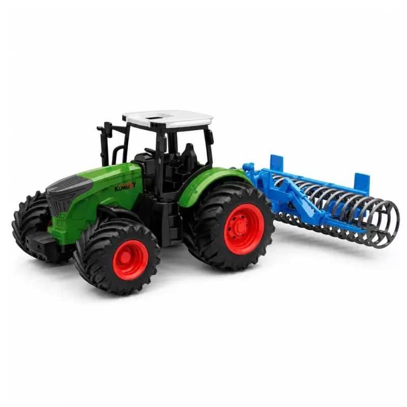 LEAN TOYS Tractor agrícola de granja con rodillo verde 1:24