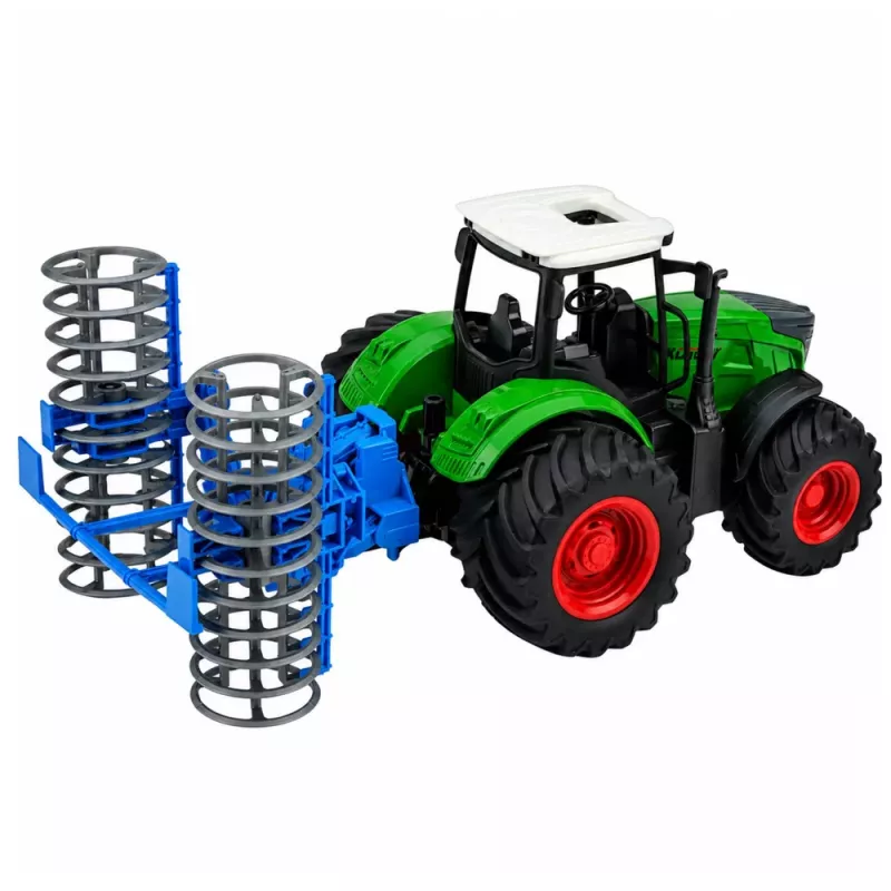 LEAN TOYS Tractor agrícola de granja con rodillo verde 1:24