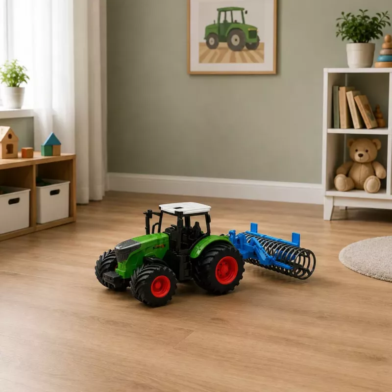 LEAN TOYS Tractor agrícola de granja con rodillo verde 1:24