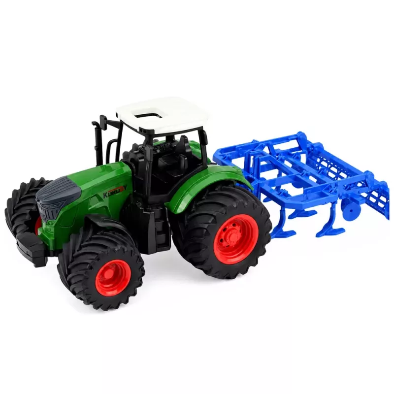 LEAN TOYS Tractor agrícola de granja con cultivador unidad de labranza verde 1:24