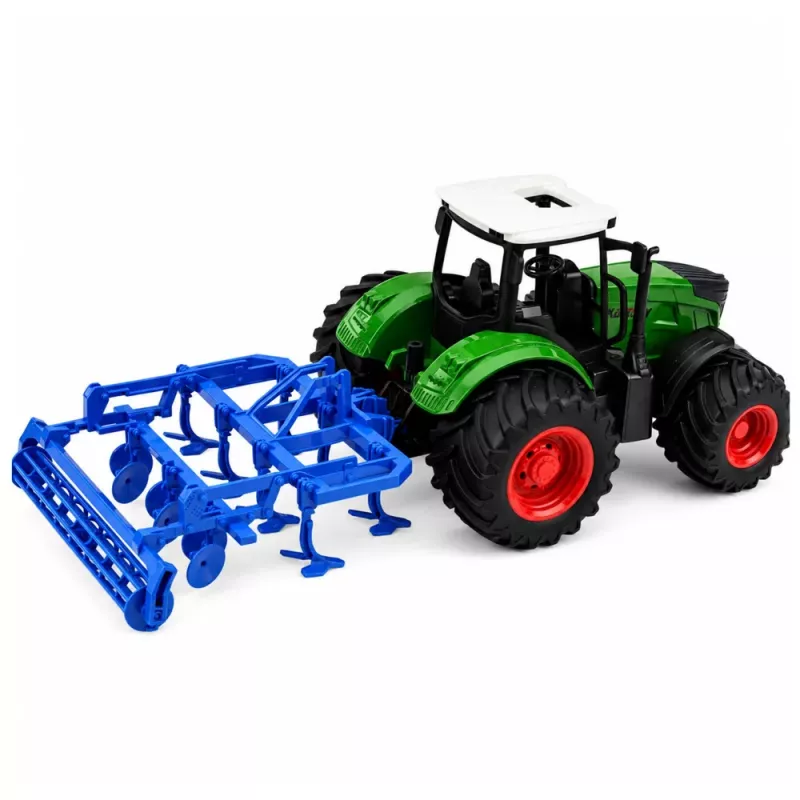LEAN TOYS Tractor agrícola de granja con cultivador unidad de labranza verde 1:24