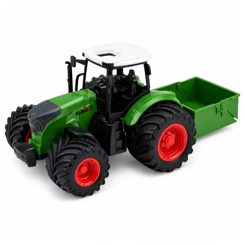 LEAN TOYS Tractor agrícola de granja con abonadora ruedas de goma verde 1:24