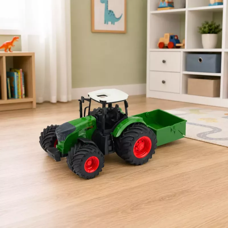 LEAN TOYS Tractor agrícola de granja con abonadora ruedas de goma verde 1:24