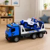LEAN TOYS Grúa de policía con coche patrulla set de vehículos luces y sonidos azul