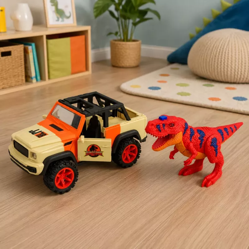 LEAN TOYS Todoterreno con dinosaurio T-Rex, luces, sonidos, puertas que se abren