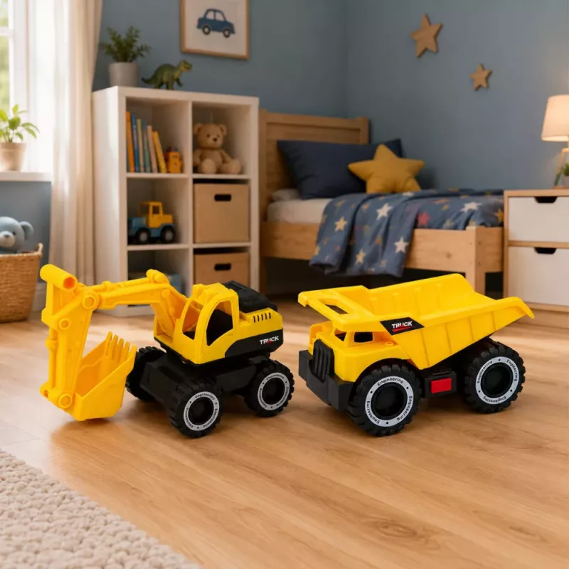LEAN TOYS Set de vehículos de obra excavadora volquete con luces y sonidos amarillo