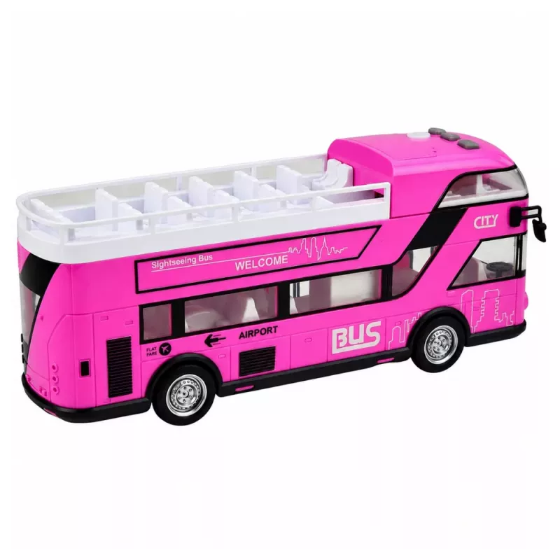 LEAN TOYS Autobús urbano de dos pisos con puertas, luces y sonidos, rosa