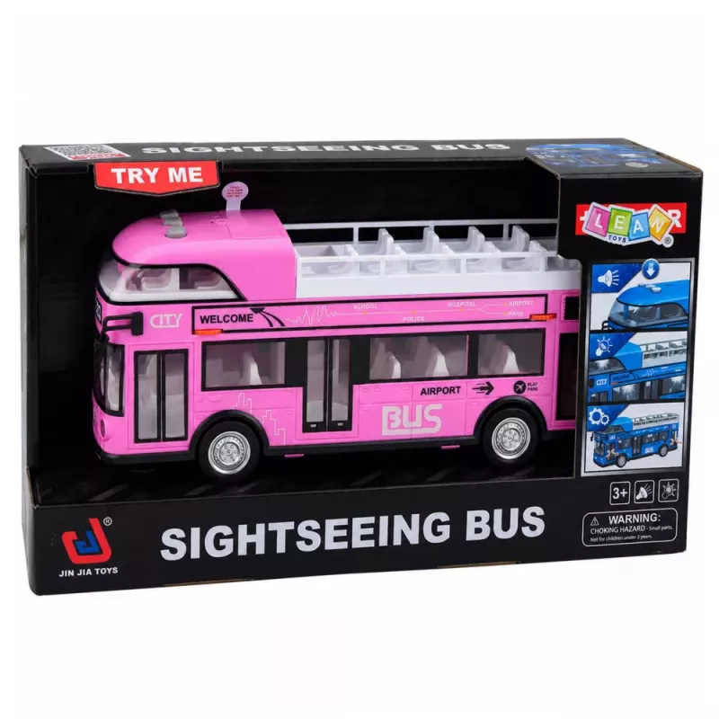 LEAN TOYS Autobús urbano de dos pisos con puertas, luces y sonidos, rosa