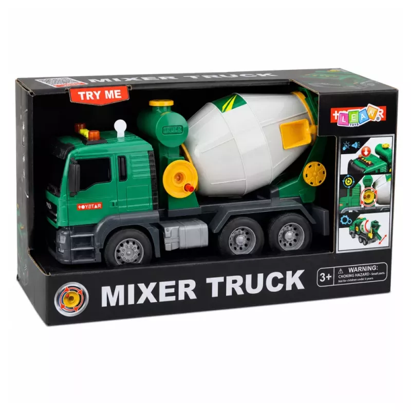LEAN TOYS Camión hormigonera con tambor giratorio, luces y sonidos, verde