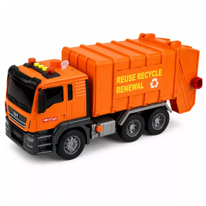 LEAN TOYS Camión de basura con contenedores, luz y sonido - naranja