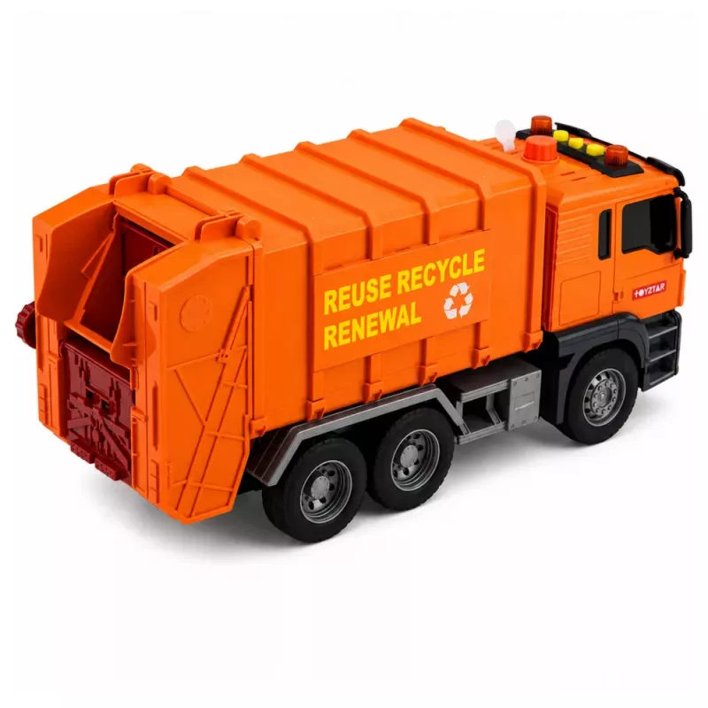 LEAN TOYS Camión de basura con contenedores, luz y sonido - naranja