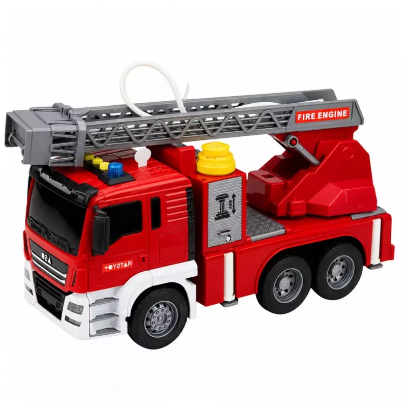 LEAN TOYS Camión de bomberos con escala giratoria, bomba de agua, luz y sonido