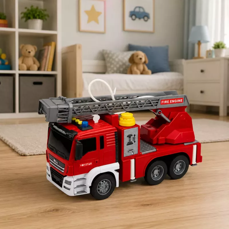 LEAN TOYS Camión de bomberos con escala giratoria, bomba de agua, luz y sonido