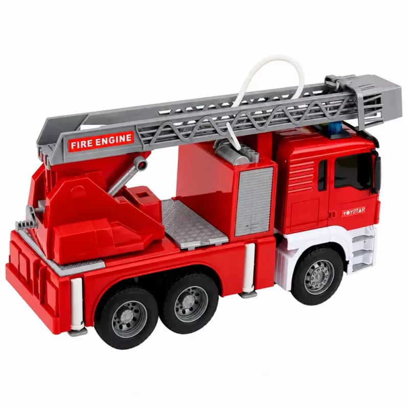 LEAN TOYS Camión de bomberos con escala giratoria, bomba de agua, luz y sonido