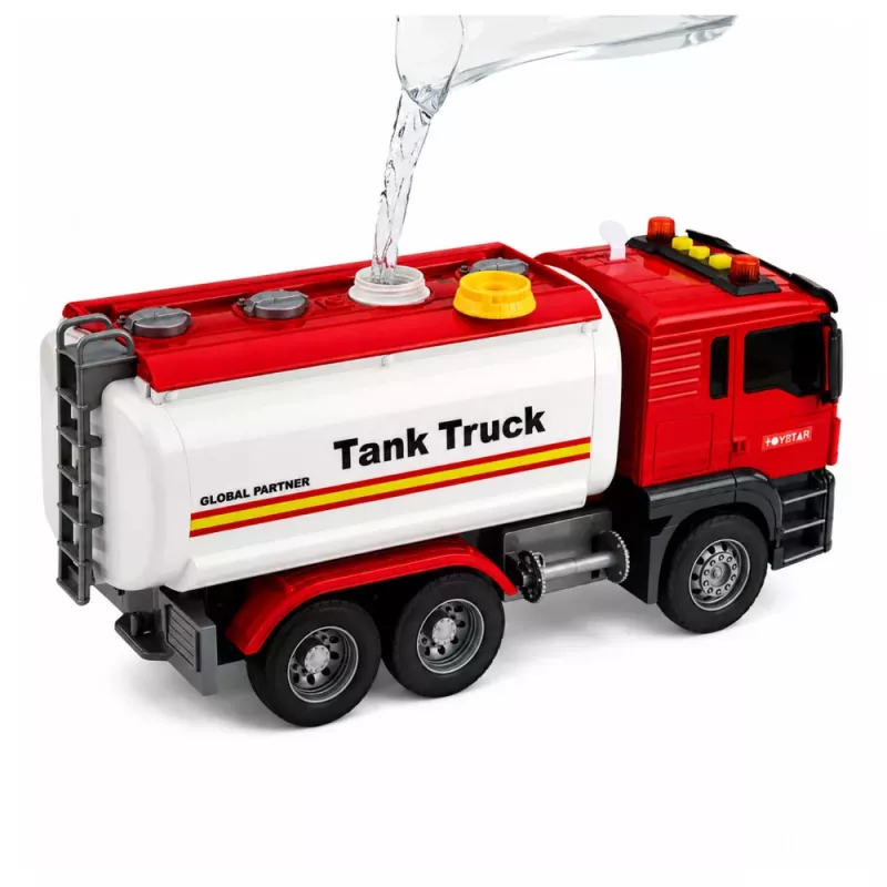 LEAN TOYS Camión cisterna sistema de agua manguera vertido de agua luces y sonidos rojo