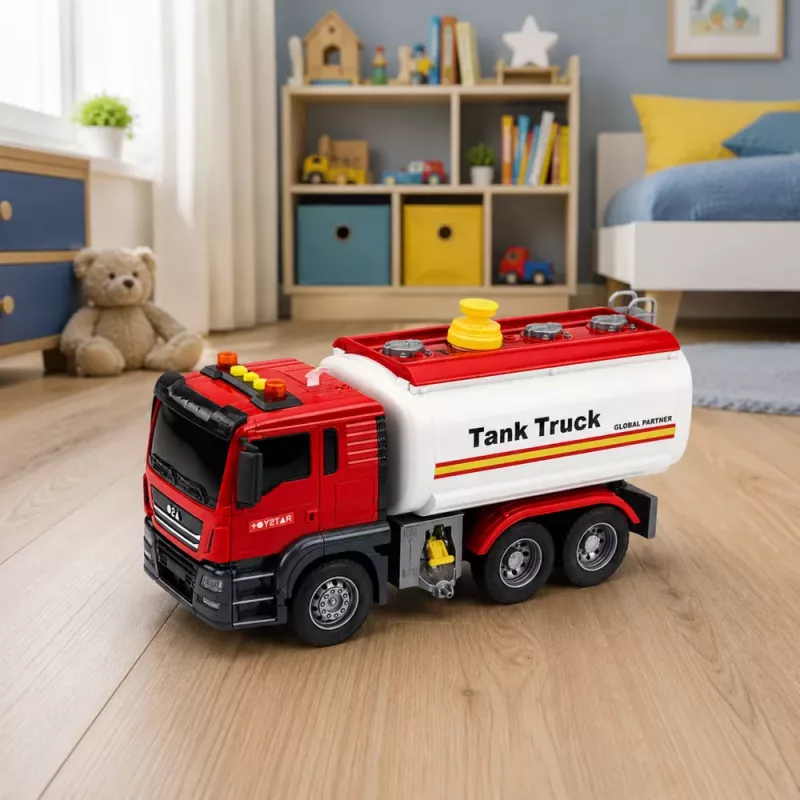 LEAN TOYS Camión cisterna sistema de agua manguera vertido de agua luces y sonidos rojo