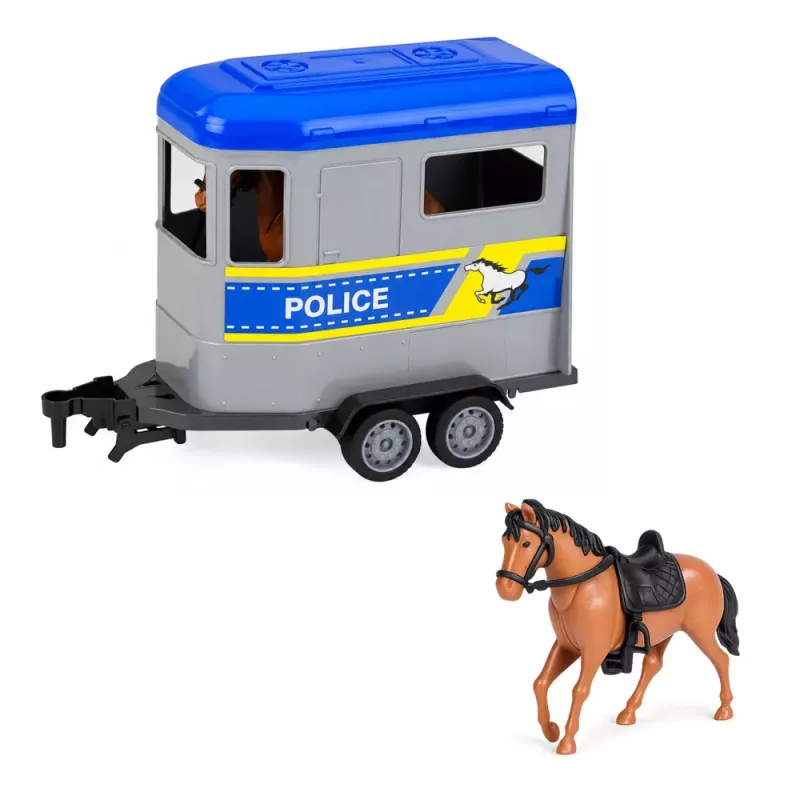 LEAN TOYS Todoterreno de policía con remolque para caballos, efectos de luz y sonido