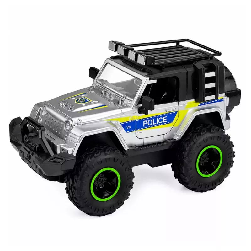 LEAN TOYS Todoterreno de policía con remolque para caballos, efectos de luz y sonido