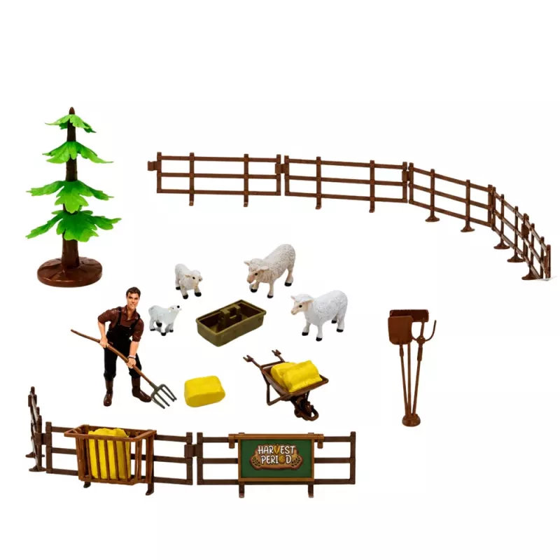 LEAN TOYS Set de granja con tractor, establo, silo, figuras, animales, herramientas - 49 piezas