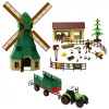 LEAN TOYS Set de granja con tractor, molino de viento, establo, remolque y figuras de animales, 45 piezas