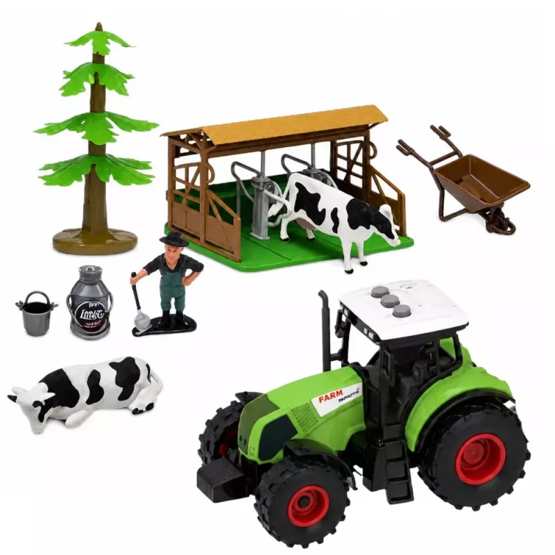 LEAN TOYS Set de granja con tractor, granero, animales, figuras y accesorios, 37 piezas