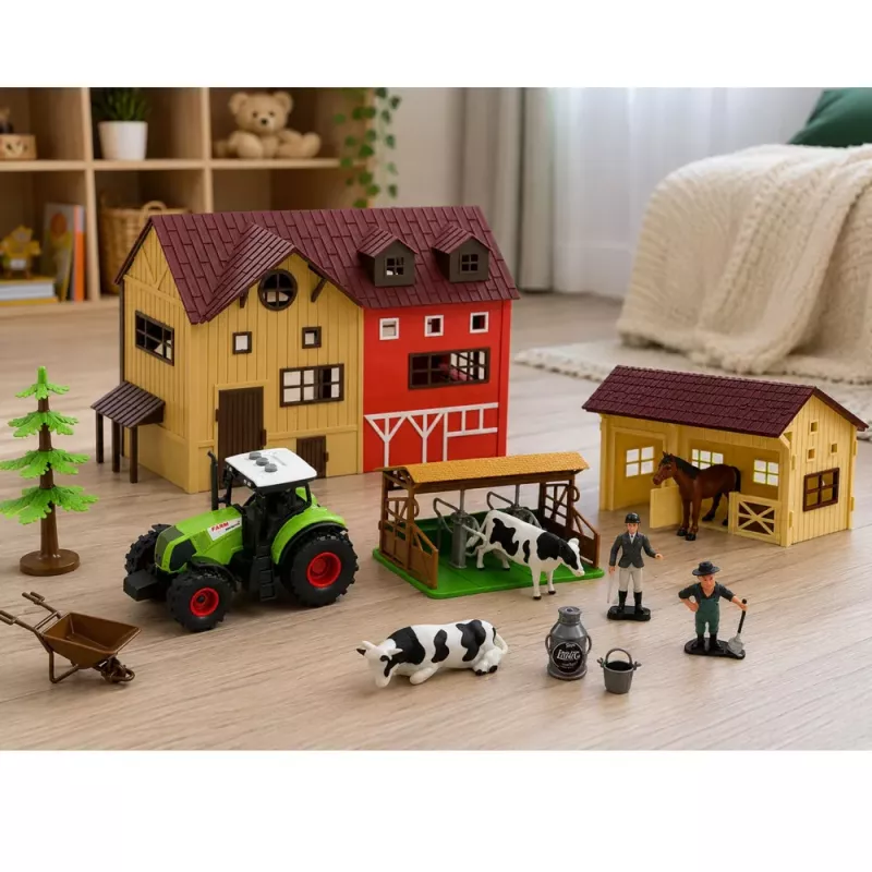 LEAN TOYS Set de granja con tractor, granero, animales, figuras y accesorios, 37 piezas