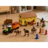 LEAN TOYS Set granja yeguada tractor circuito de obstáculos saltos colinas caballos figuras 72 uds.