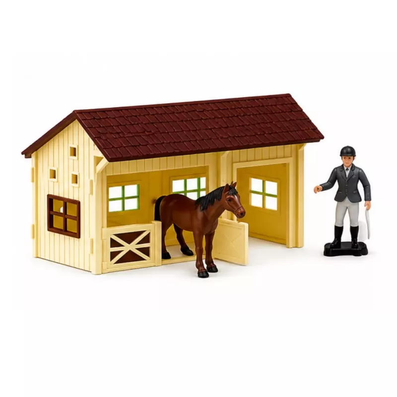 LEAN TOYS Set granja yeguada circuito de obstáculos cuadra figuras de caballos 26 piezas