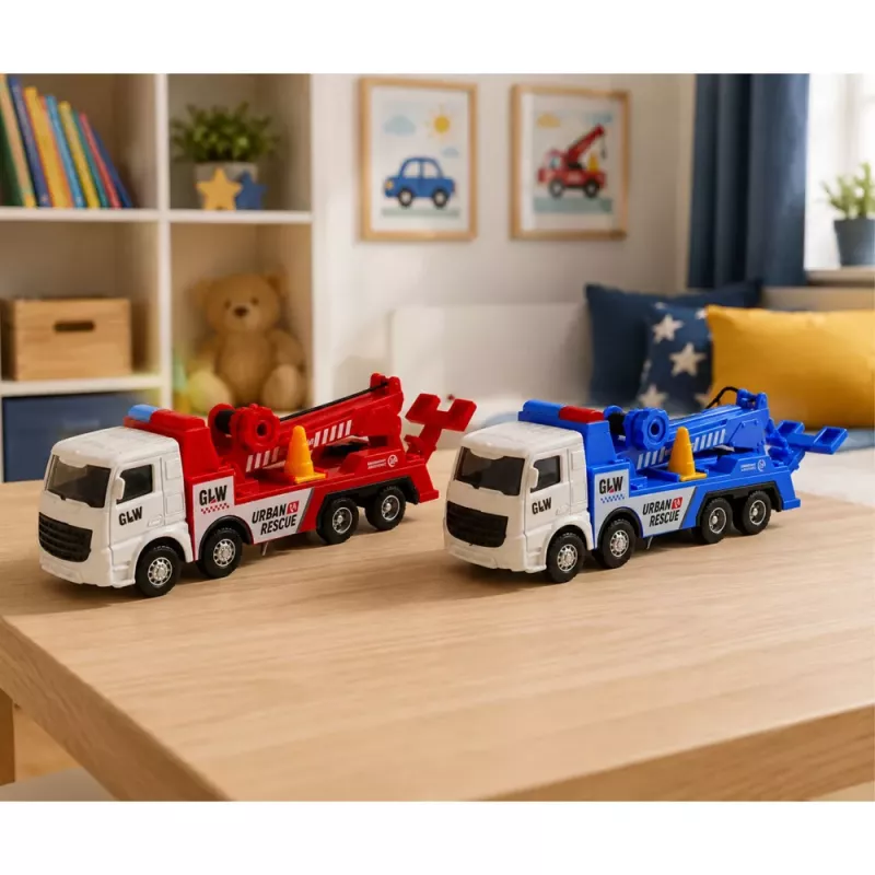 LEAN TOYS Camión grúa cabina metálica gancho ajustable 1:55